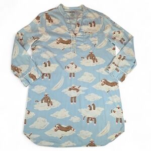 Nick & Nora Sock Monkey Cloud Print Cotton Novelty Sleep Shirt Gown Tunic XXL